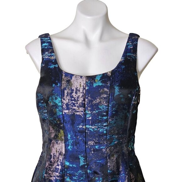 Donna Ricco Blue Brocade Fit & Flare Cocktail Dress, Sleeveless Women's Size 8 - Picture 4 of 13